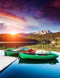 Холст с красками "Завораживающий пейзаж с лодками на воде" ХК-4812/РК - фото 12059323