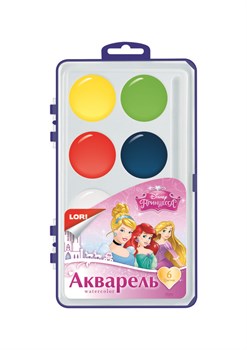 Акварель Disney "Принцессы" 6 цветов, в пластике Акд-001/LR - фото 12059699