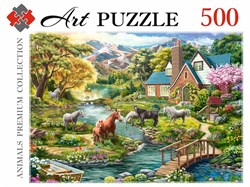 Artpuzzle. ПАЗЛЫ 500 элементов. ЛОШАДИ У ГОРНОЙ РЕКИ Ф500-3893/РК - фото 12109172